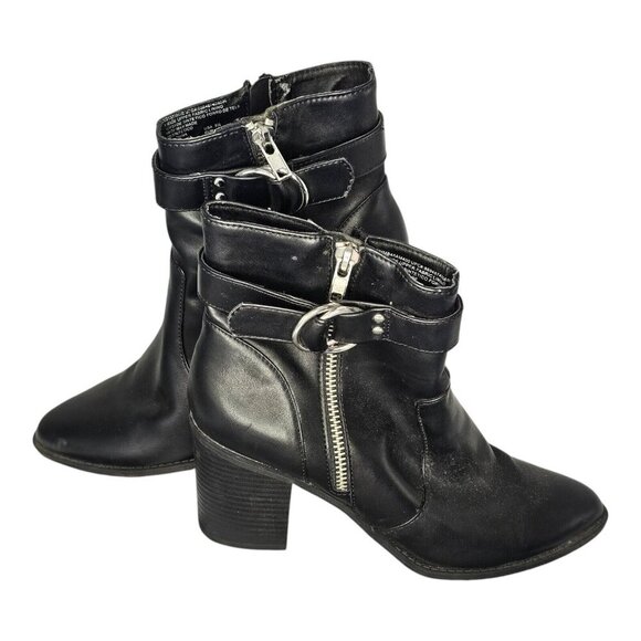 Y2K Ankle Black Style Buckle Boots Straps Buckle & Zipper Black Size 9.5 - Picture 1 of 8